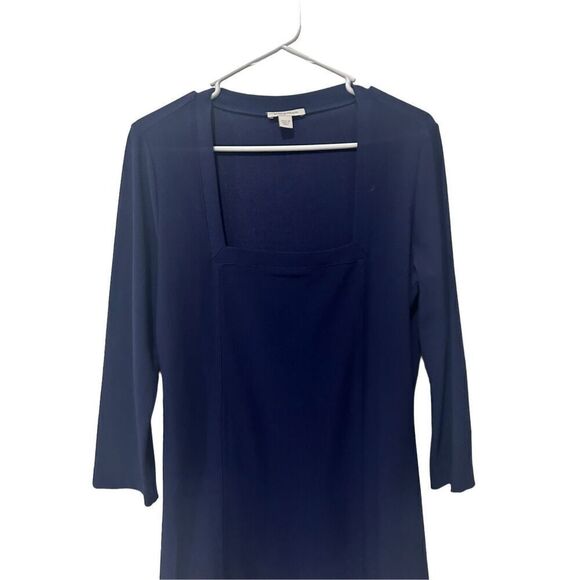 Boston Proper Square Neck Ponte Knit 3/4 Sleeve Shift Tunic Navy Blue Size M - Picture 3 of 11